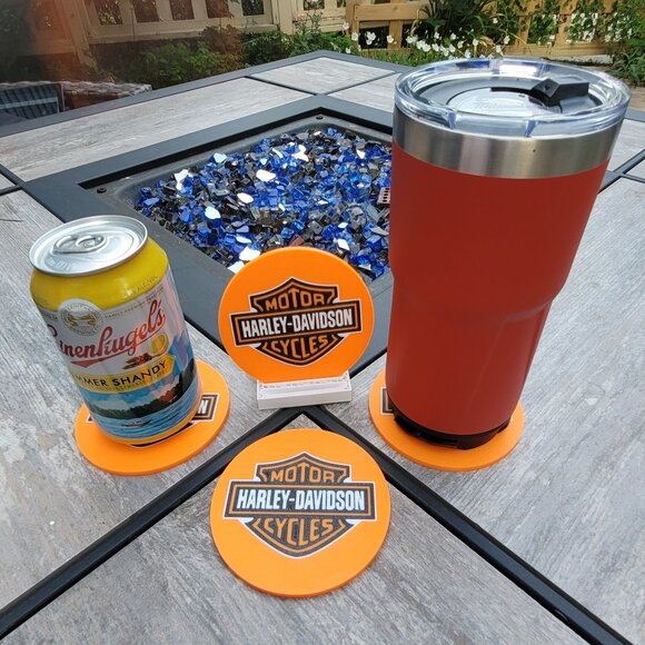 Harley Davidson Motorcycles Coasters (Set of 4) - 3D Printed - Orange - Picture 2 of 3